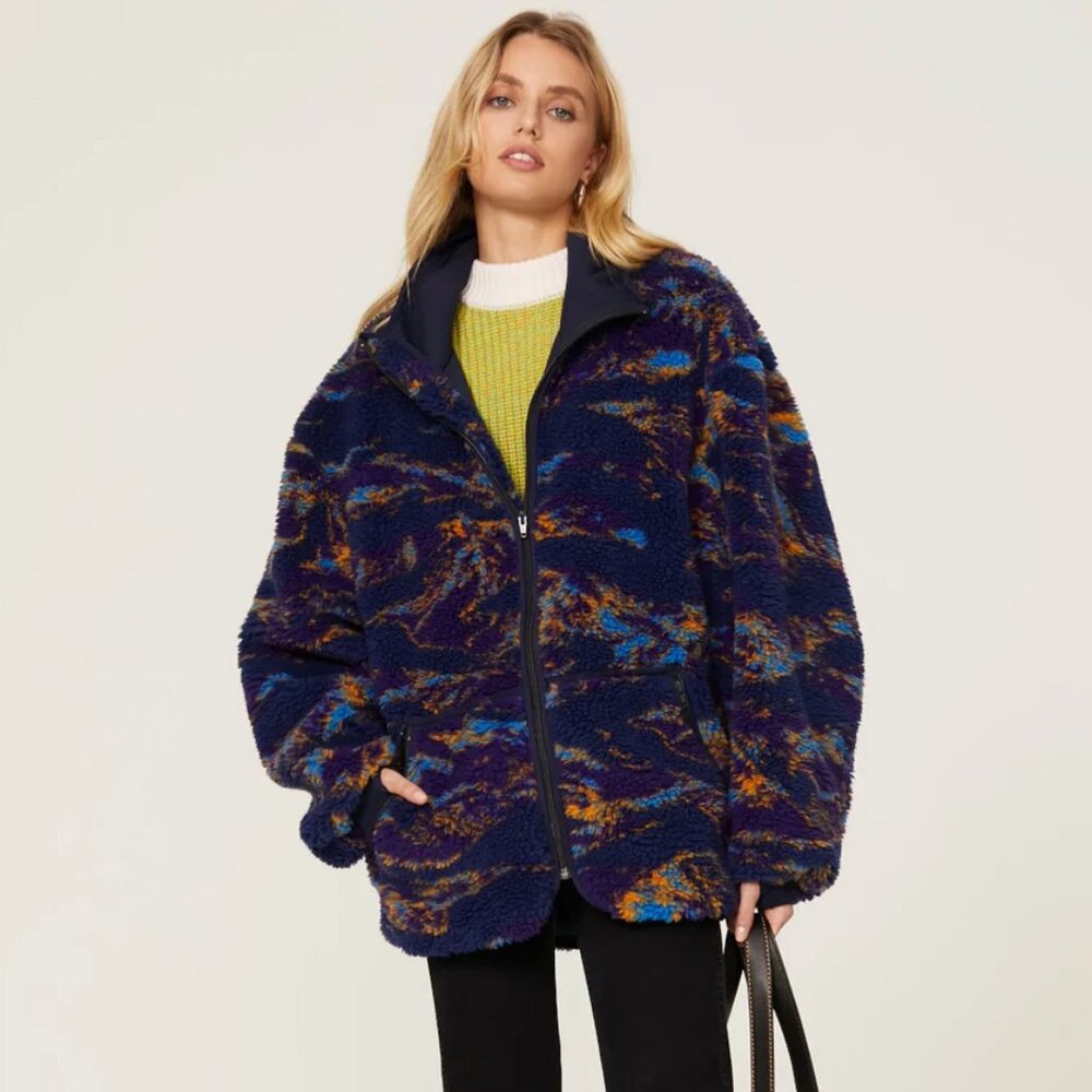 R13 Navy Blue Swirl Oversized Fleece Jacket Size XS